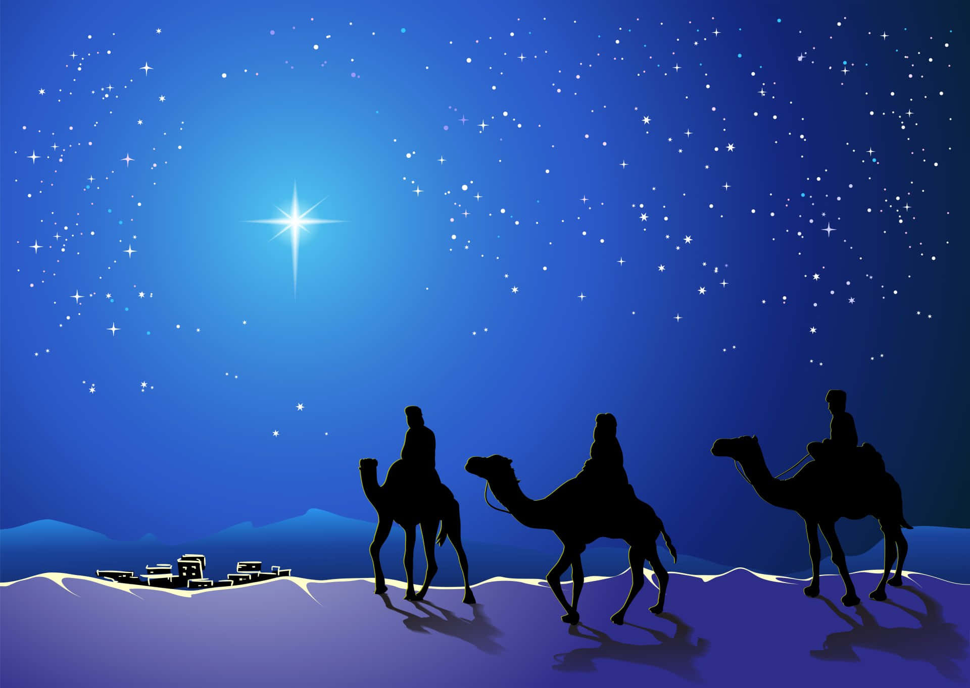 Three Wise Men, camels, snowy desert, Full HD Desktop Wallpaper