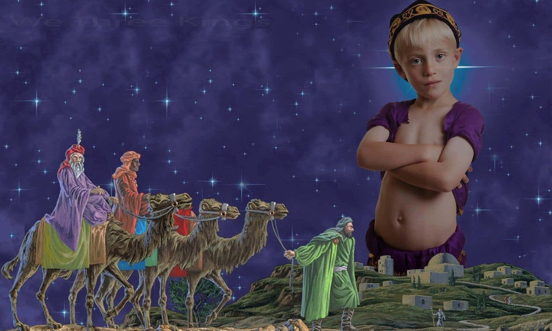 Three Wise Men, purple robes, starry night sky, Full HD Desktop Wallpaper