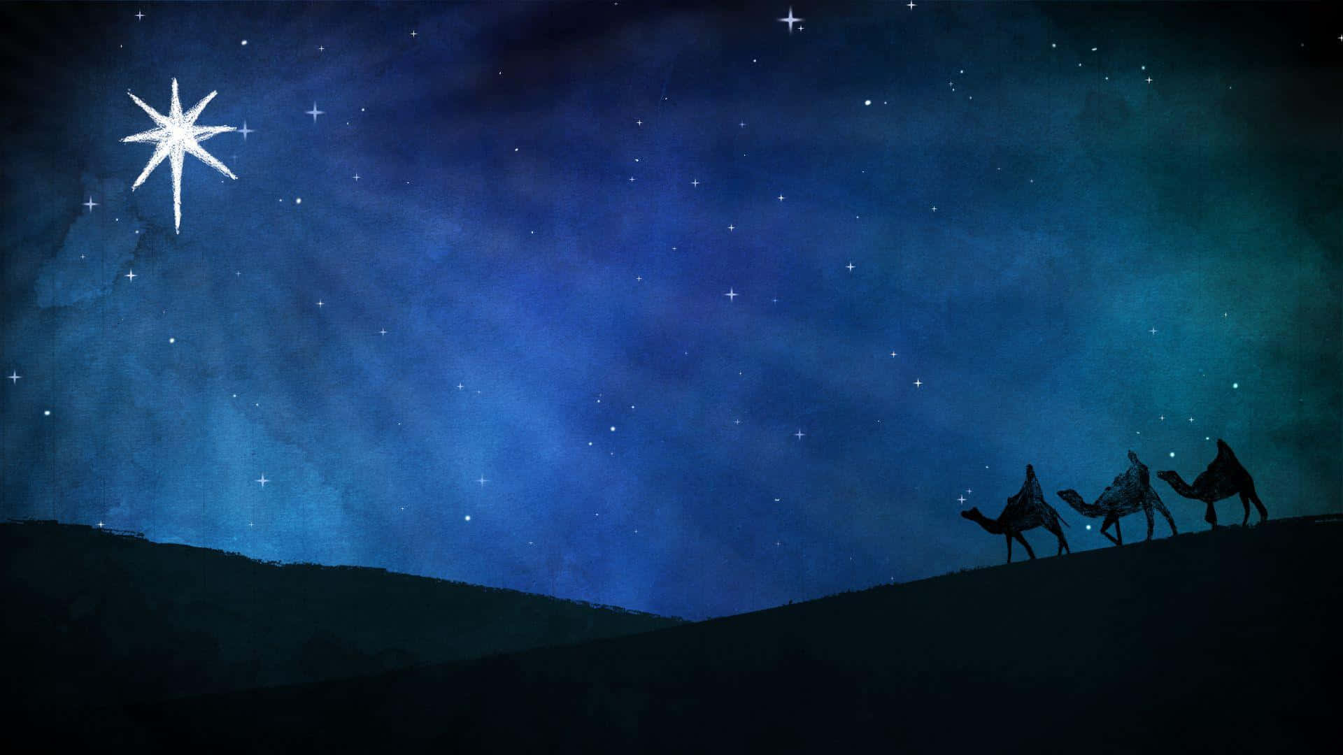 Three Wise Men, camels, dark hill, Full HD Desktop Wallpaper