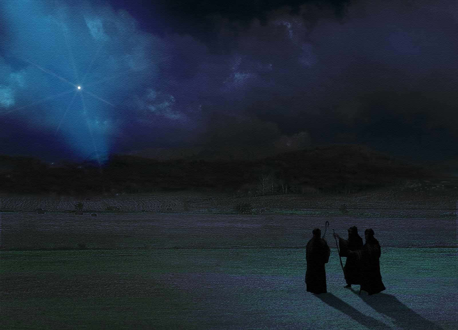 Three Wise Men, night sky, radiant blue starburst, HD Desktop Wallpaper
