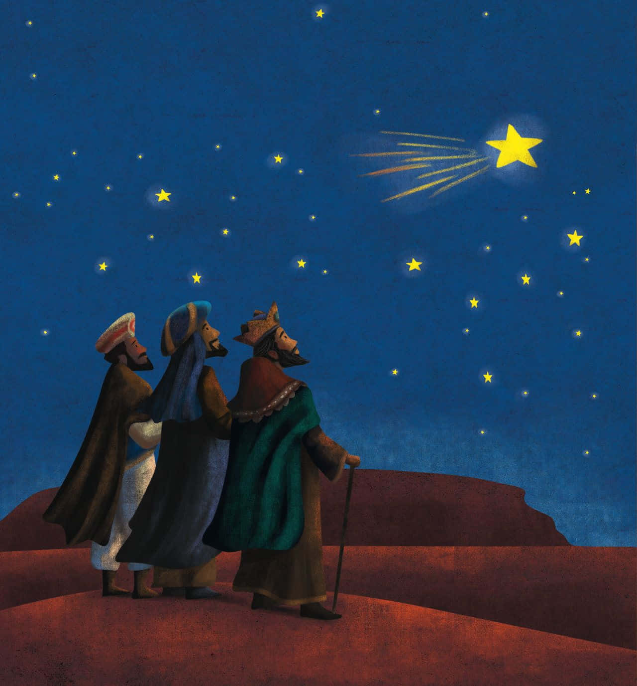 Three Wise Men, desert ridge, bright yellow comet, HD Phone Wallpaper