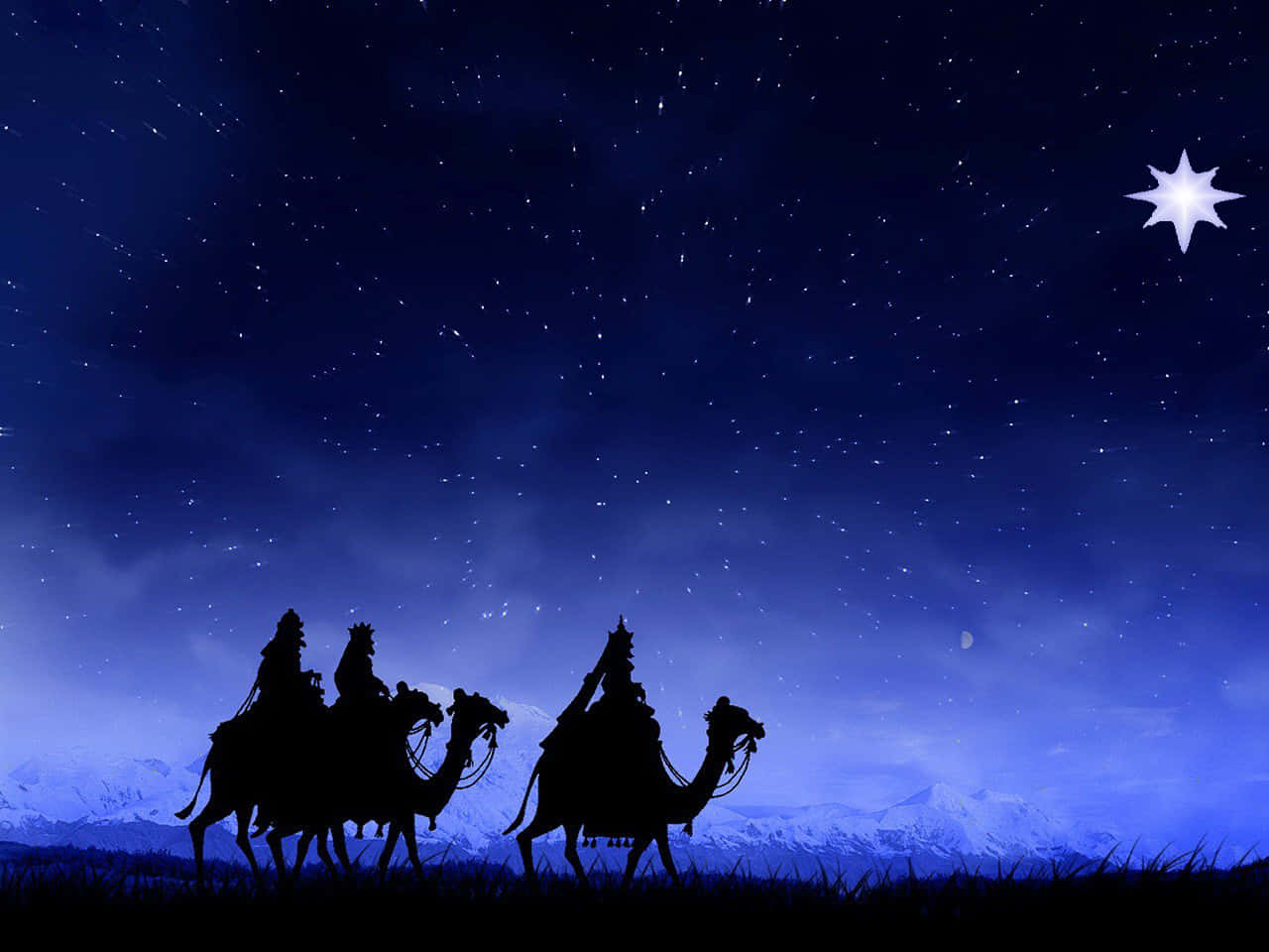 Three Wise Men, star, starry night sky, HD Desktop Wallpaper