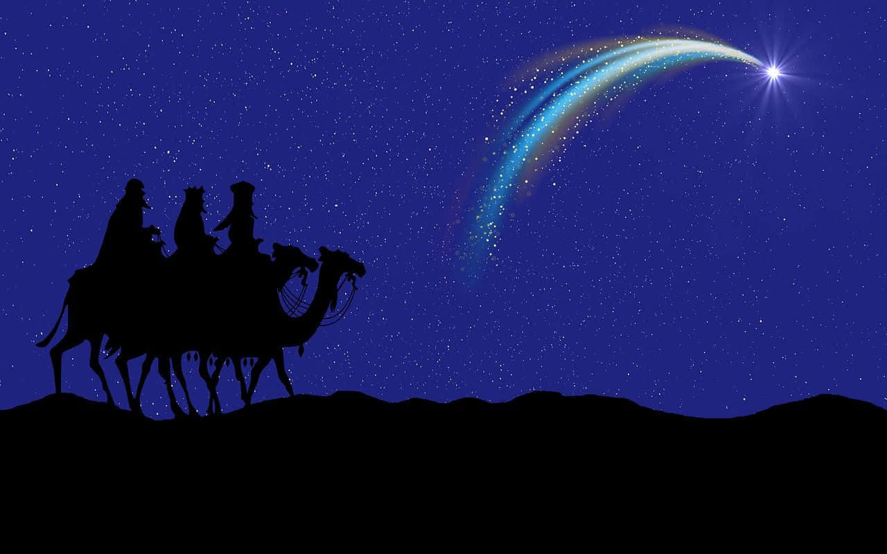 Three Wise Men, camels, desert ridge, HD Desktop Wallpaper
