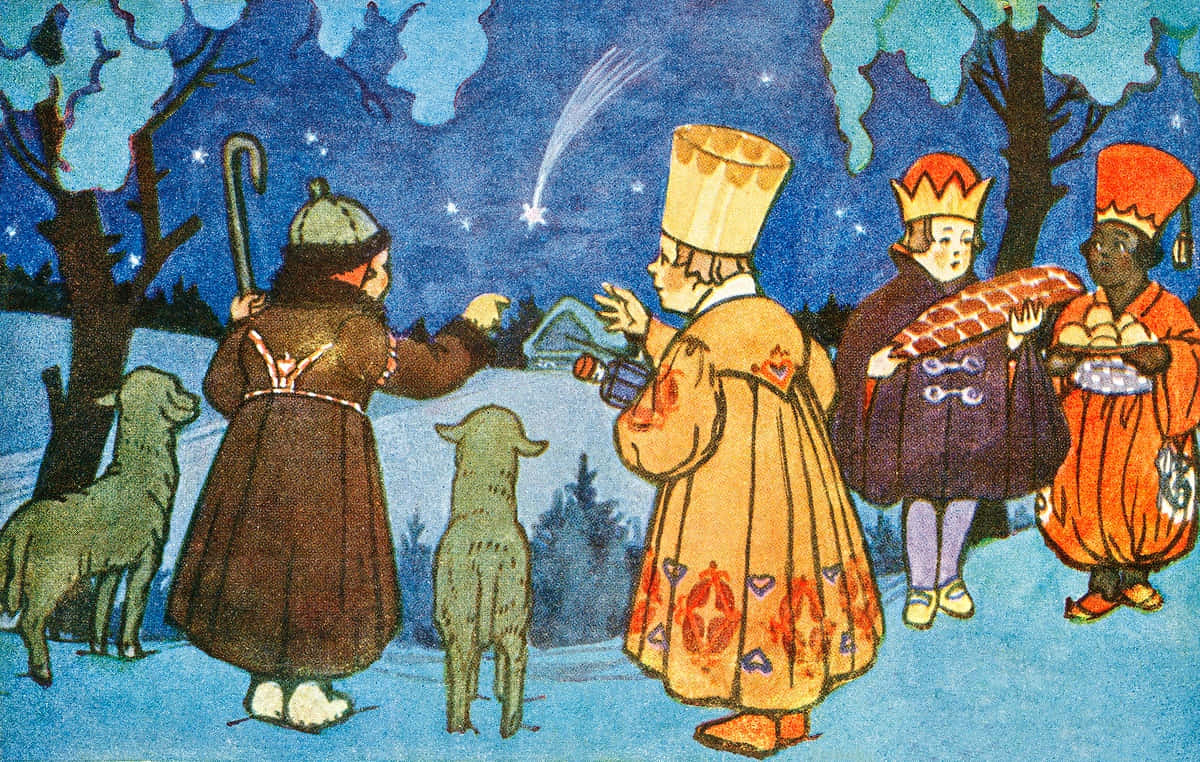 Three Wise Men, shooting star, snowy forest, SD Desktop Wallpaper