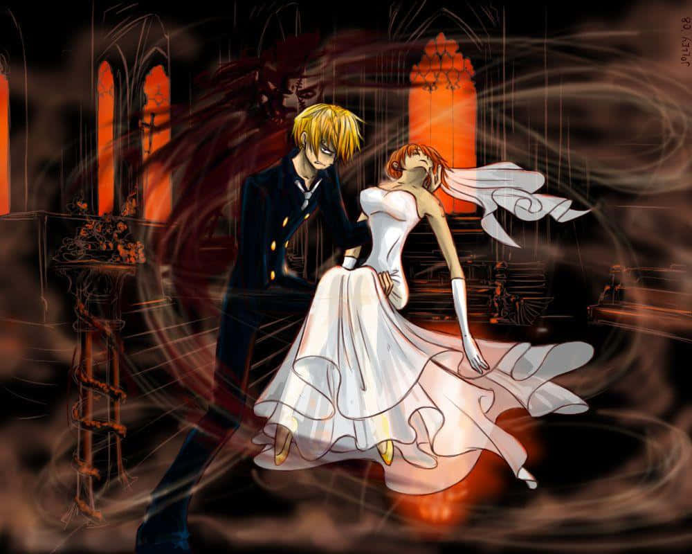 Thriller Bark, anime couple, wedding attire, SD Desktop Wallpaper