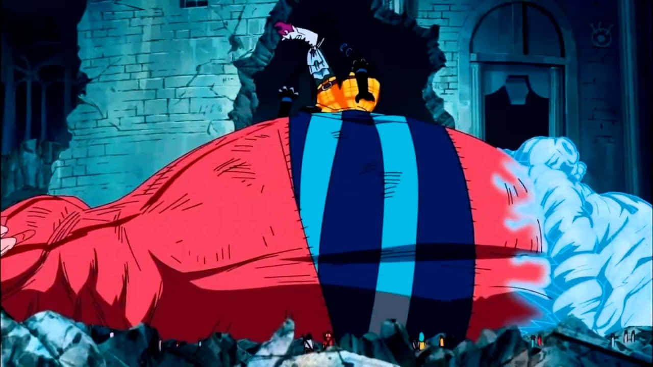 Thriller Bark, red and blue striped sleeping creature, ruined stone building, HD Desktop Wallpaper
