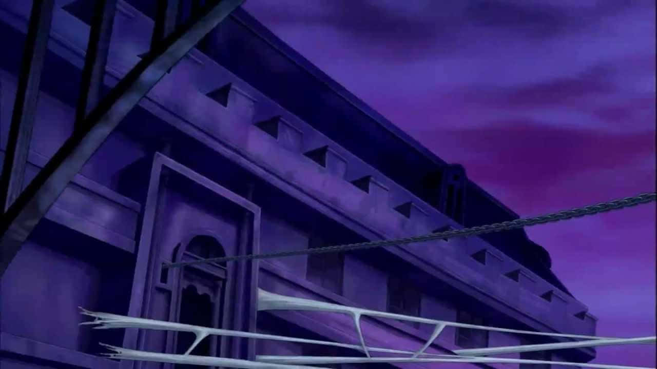 Thriller Bark, purple twilight sky, cables, HD Desktop Wallpaper