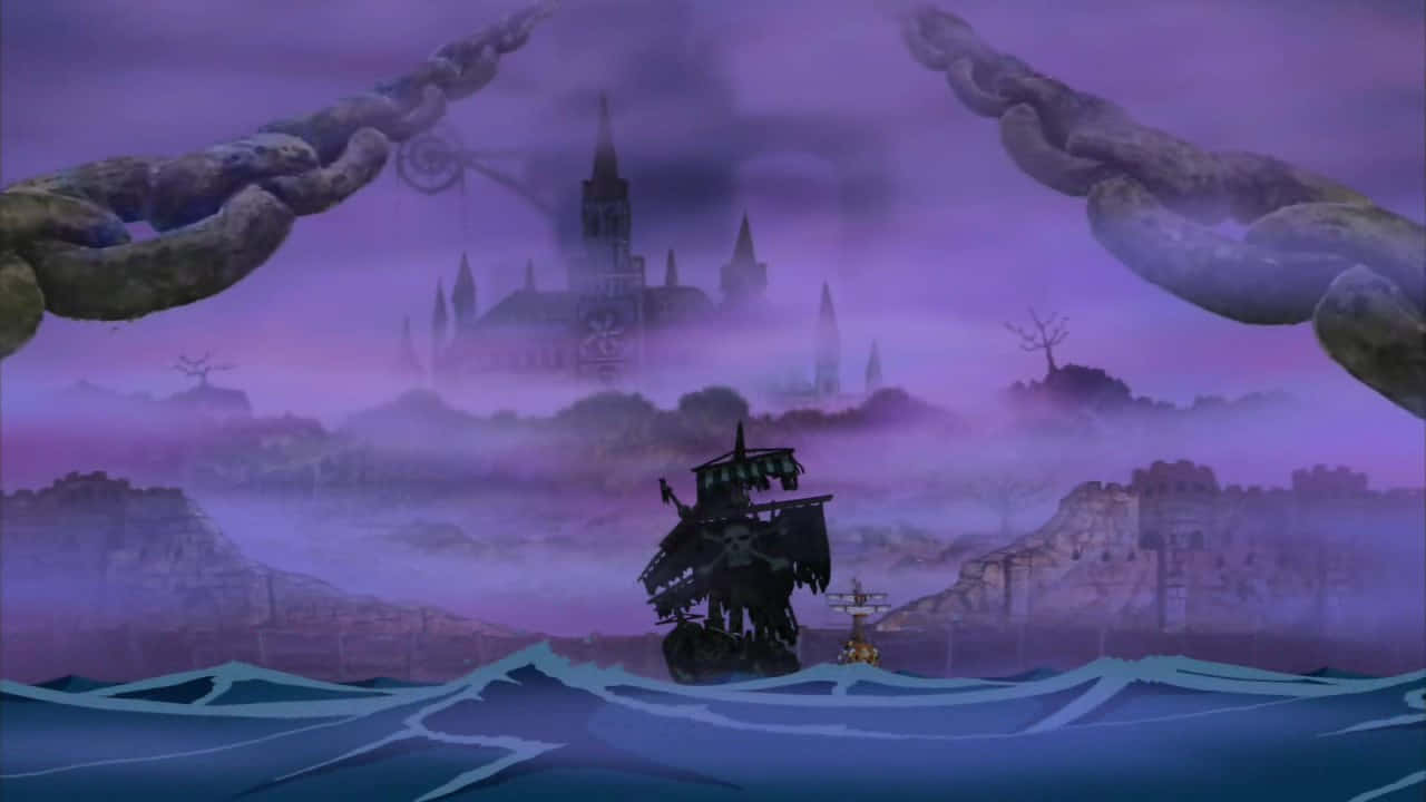 Thriller Bark, pirate ship, stormy purple seas, HD Desktop Wallpaper