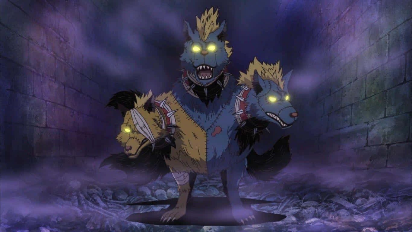 Thriller Bark, night sky, glowing-eyed wolf-like creatures, HD Desktop Wallpaper