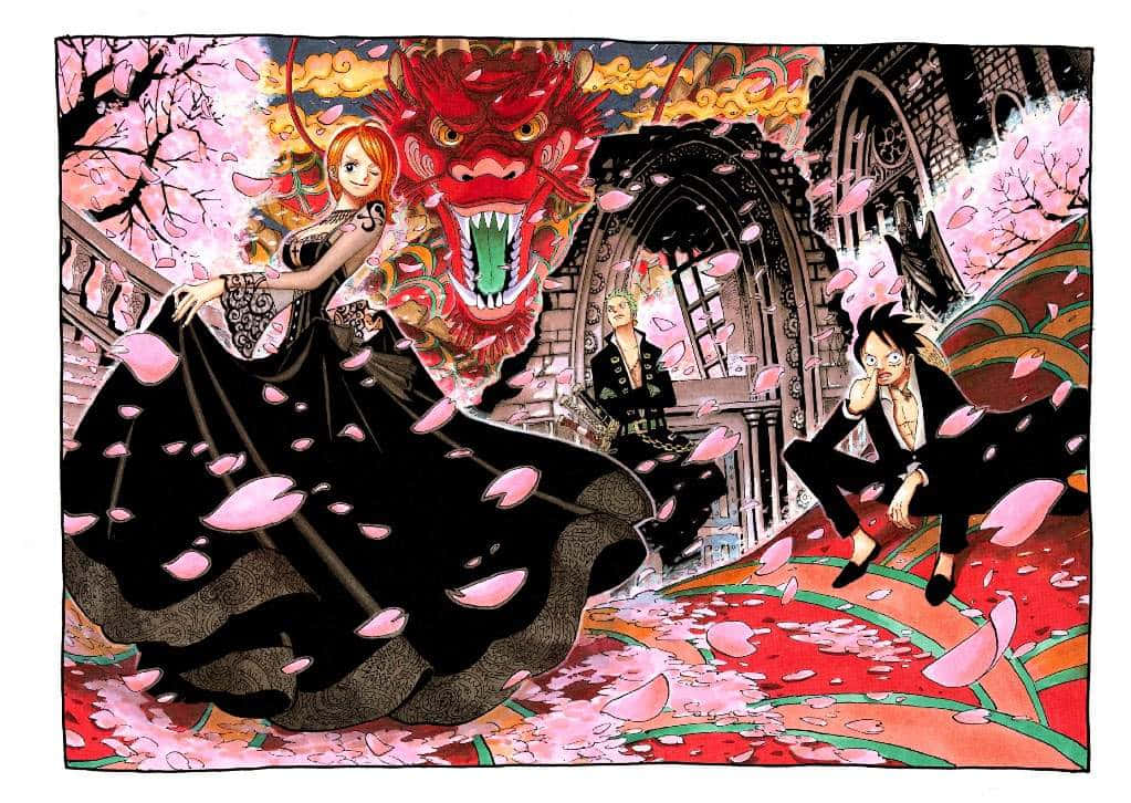 Thriller Bark, black dress, roaring red dragon, SD Desktop Wallpaper