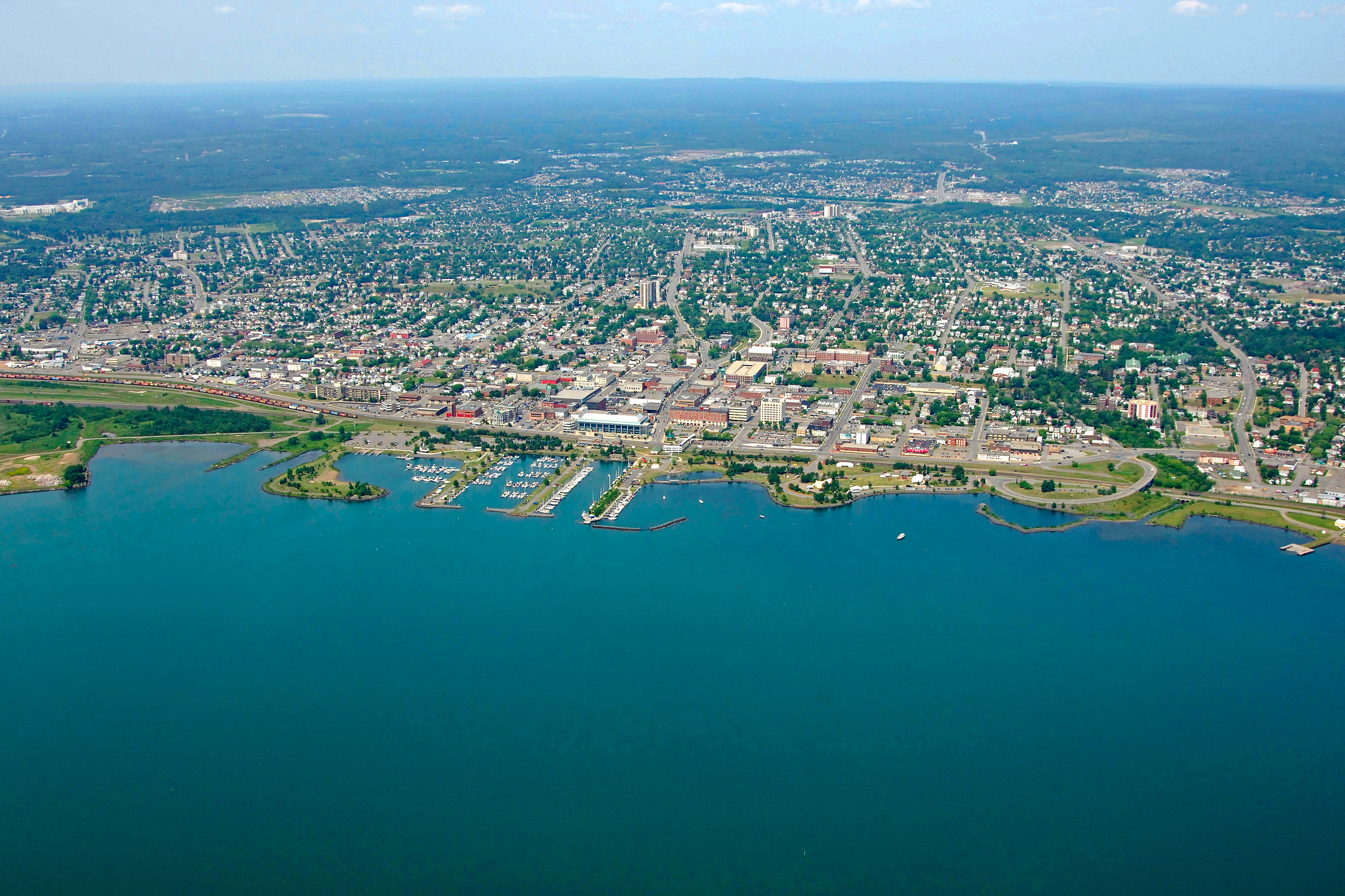 Thunder Bay, aerial view, coastal town, 4K Desktop Wallpaper