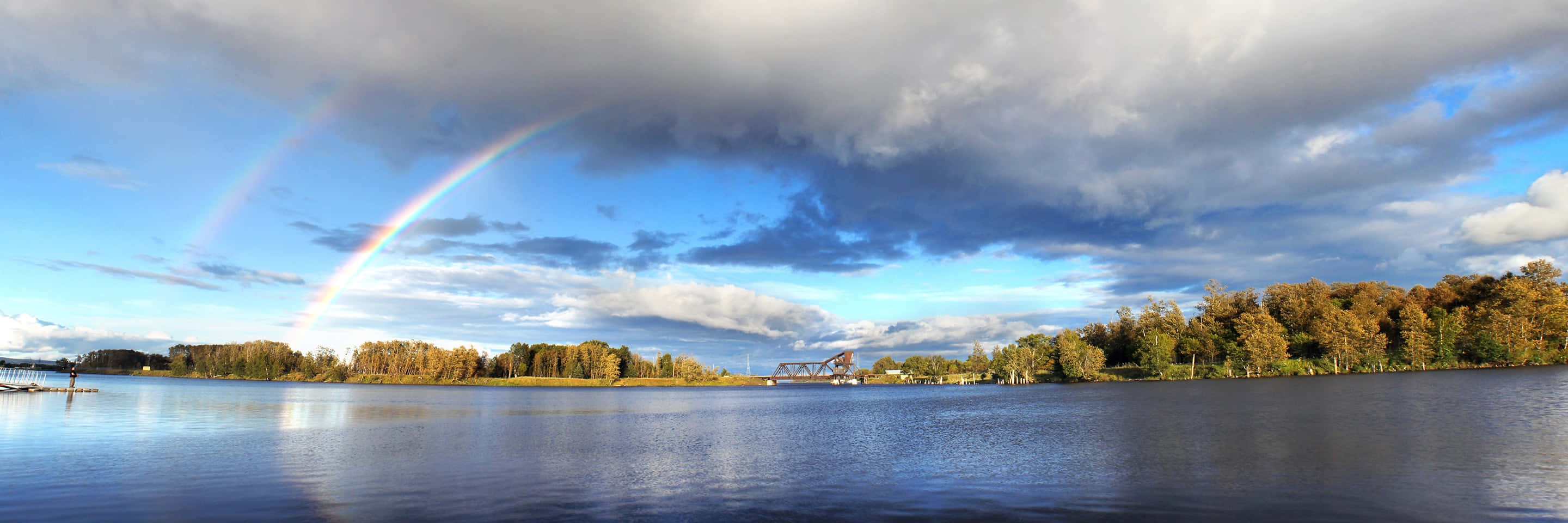 Thunder Bay, double rainbow, calm lake, 2K Desktop Wallpaper