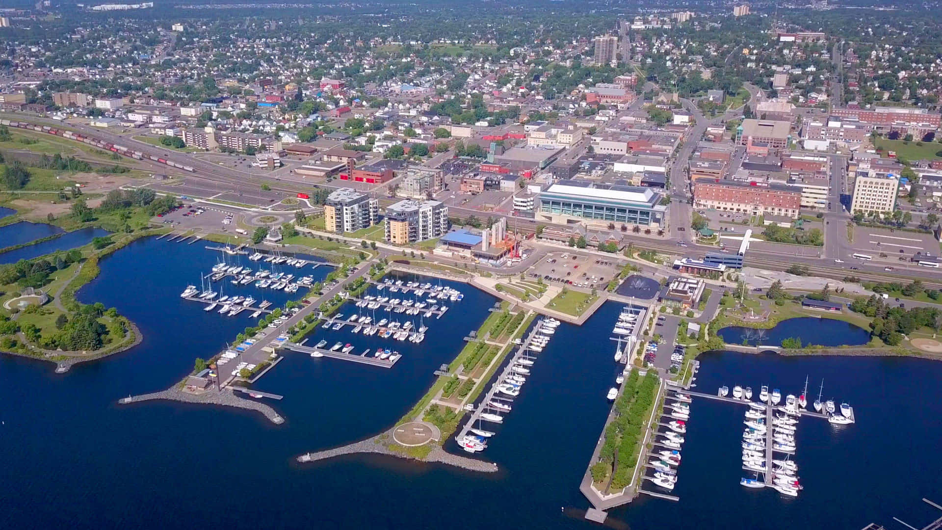 Thunder Bay, aerial view, marina, Full HD Desktop Wallpaper
