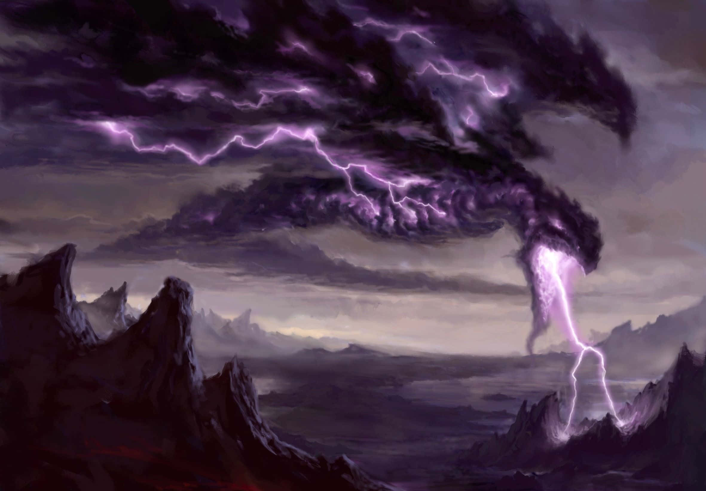 purple dragon, colossal purple lightning storm dragon, jagged mountains, Full HD Desktop Wallpaper