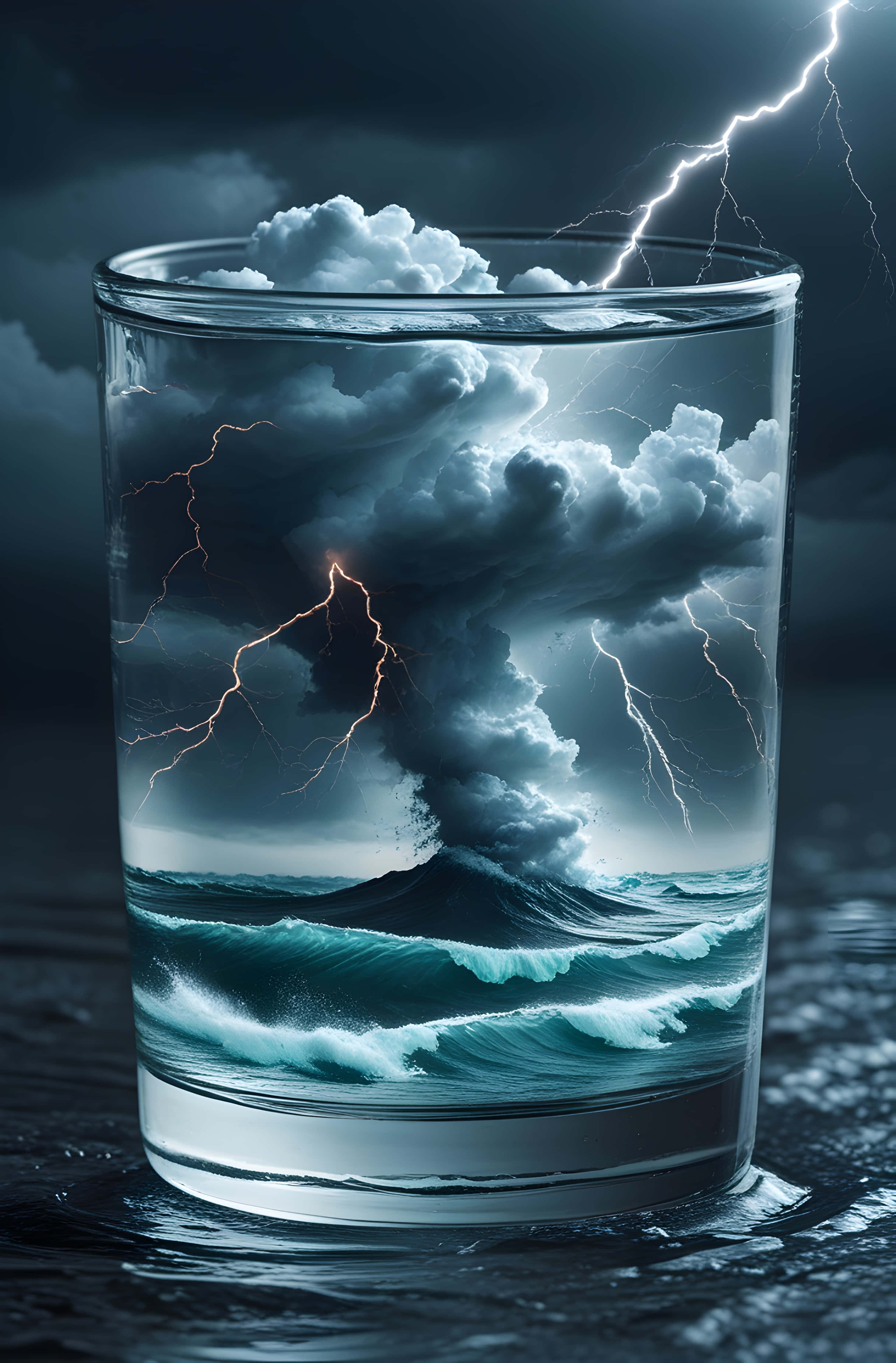 Ocean Storm, conceptual glass, miniature storm, 4K Phone Wallpaper