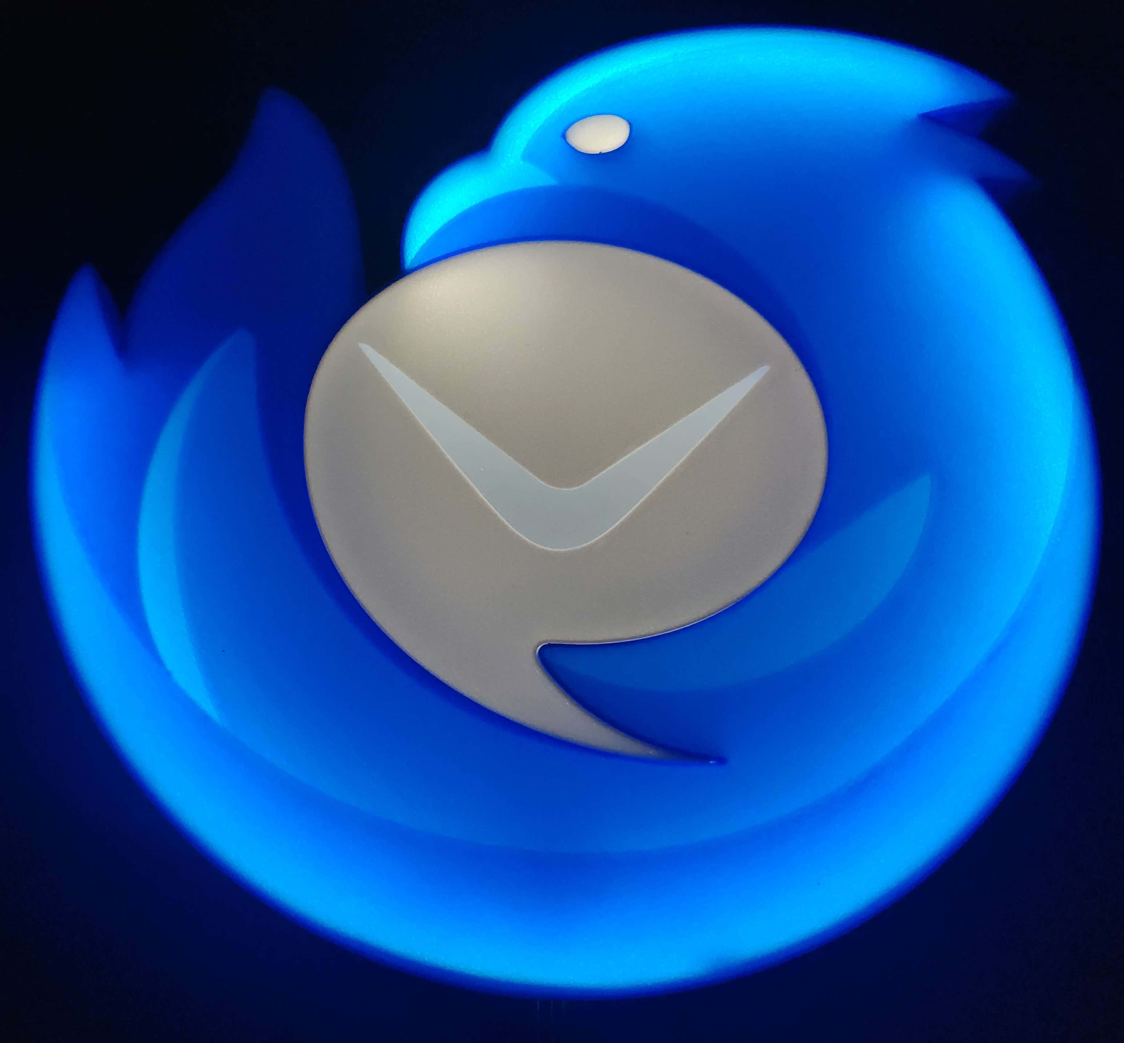 Thunderbird Logo, blue glow, circular logo, 2K Desktop Wallpaper