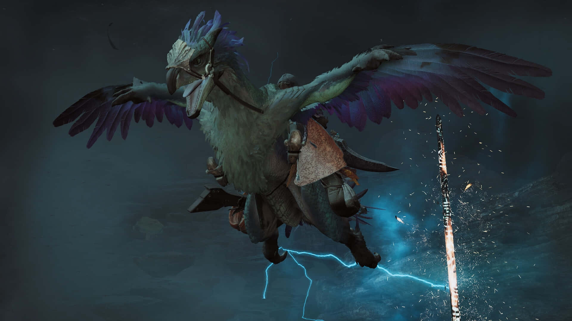 Thunderbird, purple wings, glowing staff, Full HD Desktop Wallpaper