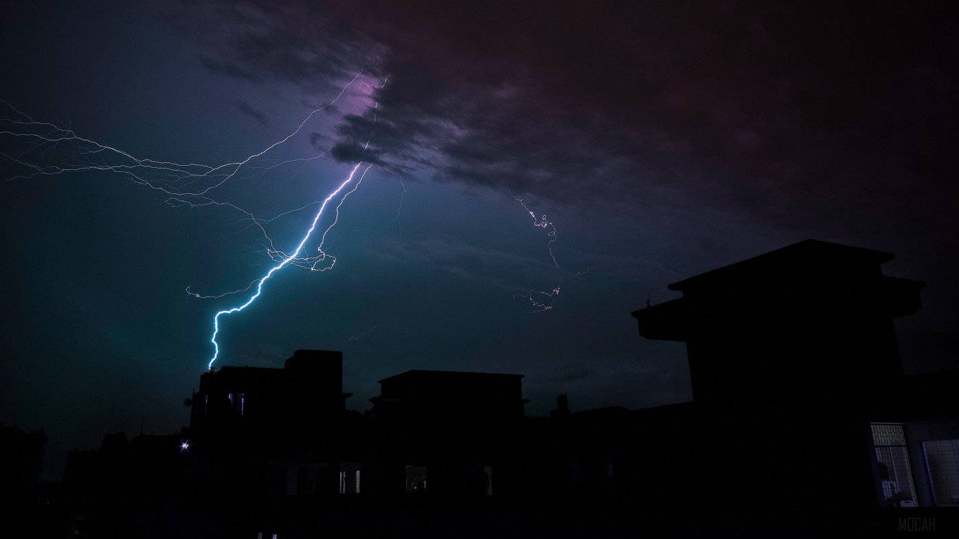 Thunderstorm, stormy night sky, lightning bolt, HD Desktop Wallpaper