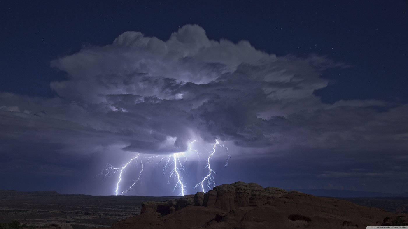 Thunderstorm, desert, rugged landscape, HD Desktop Wallpaper