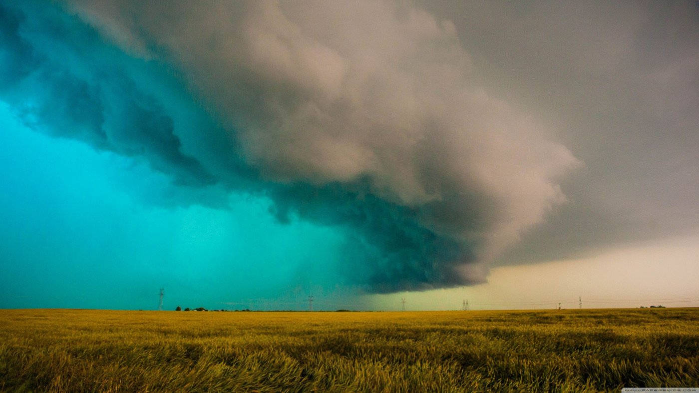 Thunderstorm, rain, golden field, HD Desktop Wallpaper