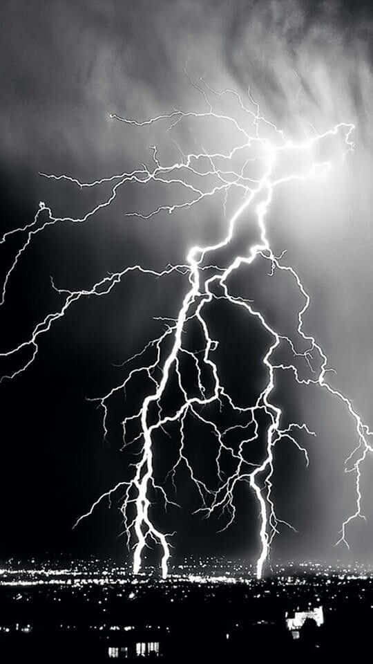 lightning strike, stormy sky, cityscape, SD Phone Wallpaper