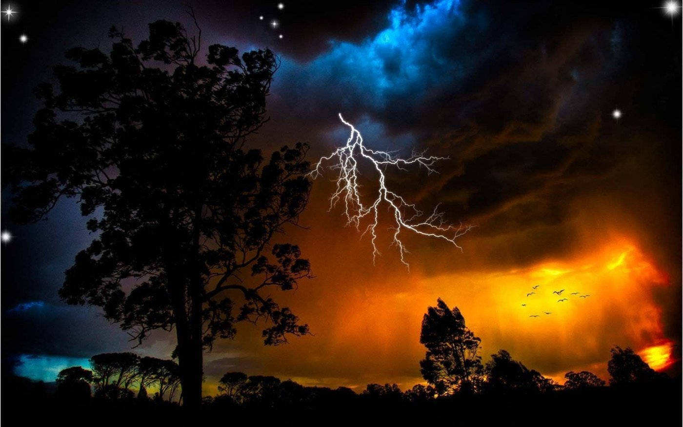 Thunderstorm, Sunset, Lightning bolt, HD Desktop Wallpaper