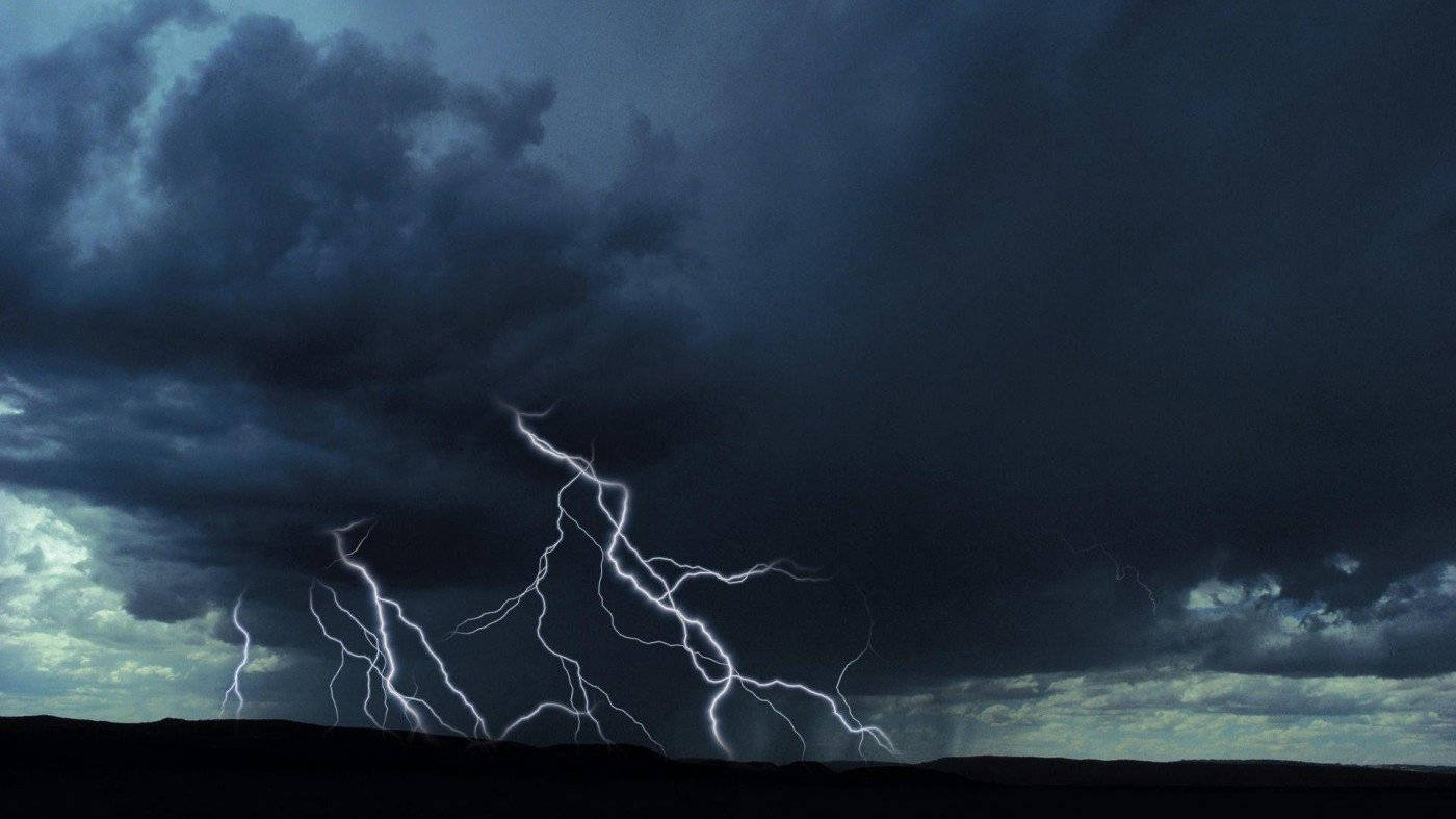 Thunderstorm, horizon, dark storm clouds, HD Desktop Wallpaper
