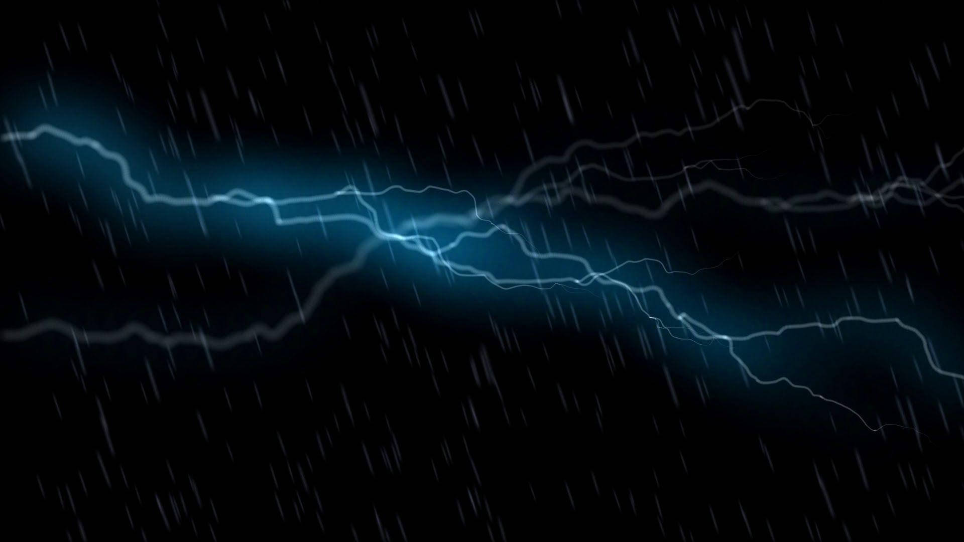 electric blue lightning, black sky, rain, Full HD Desktop Wallpaper
