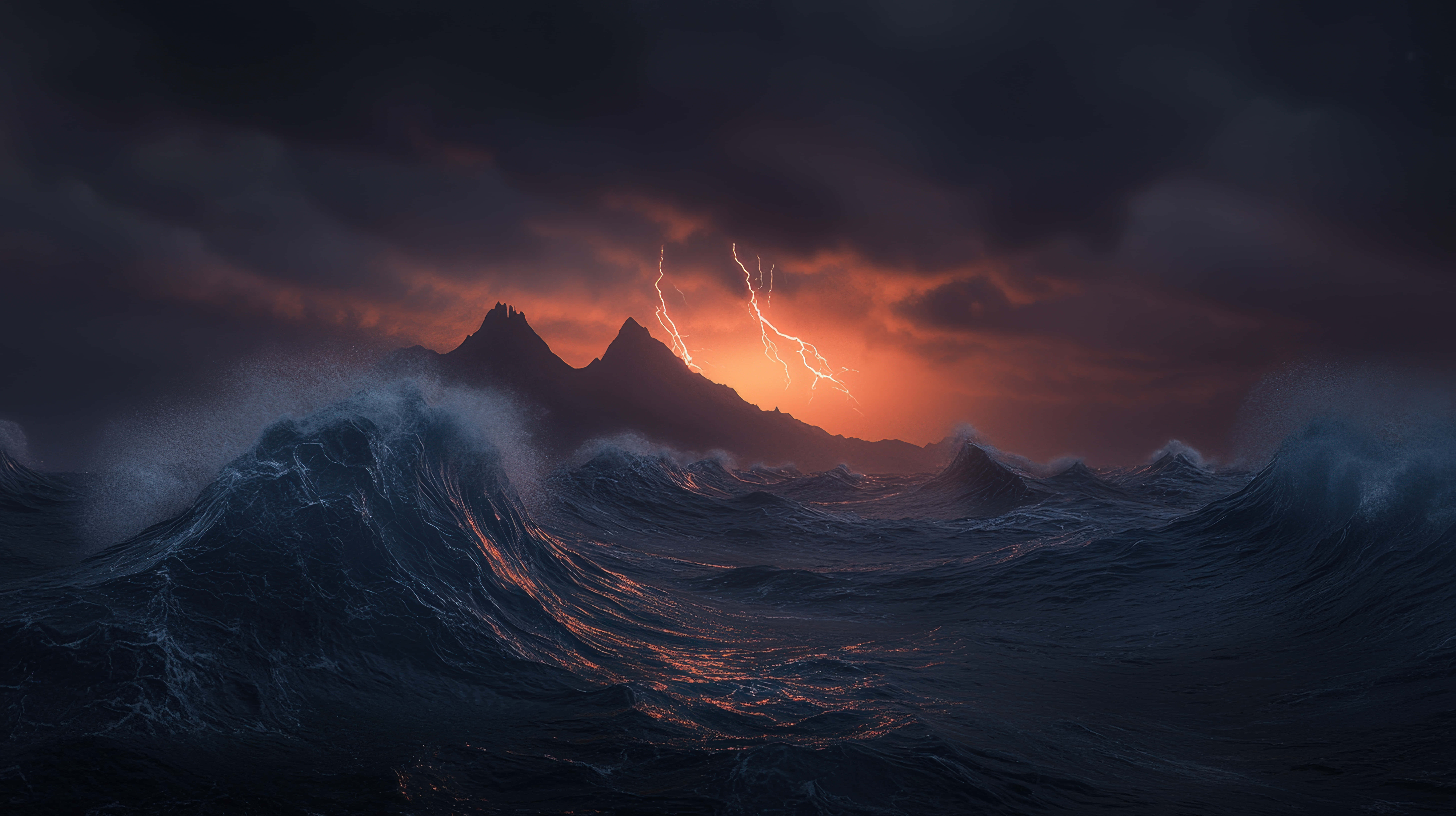 ocean storm, massive waves, dark sky, 8K Desktop Wallpaper