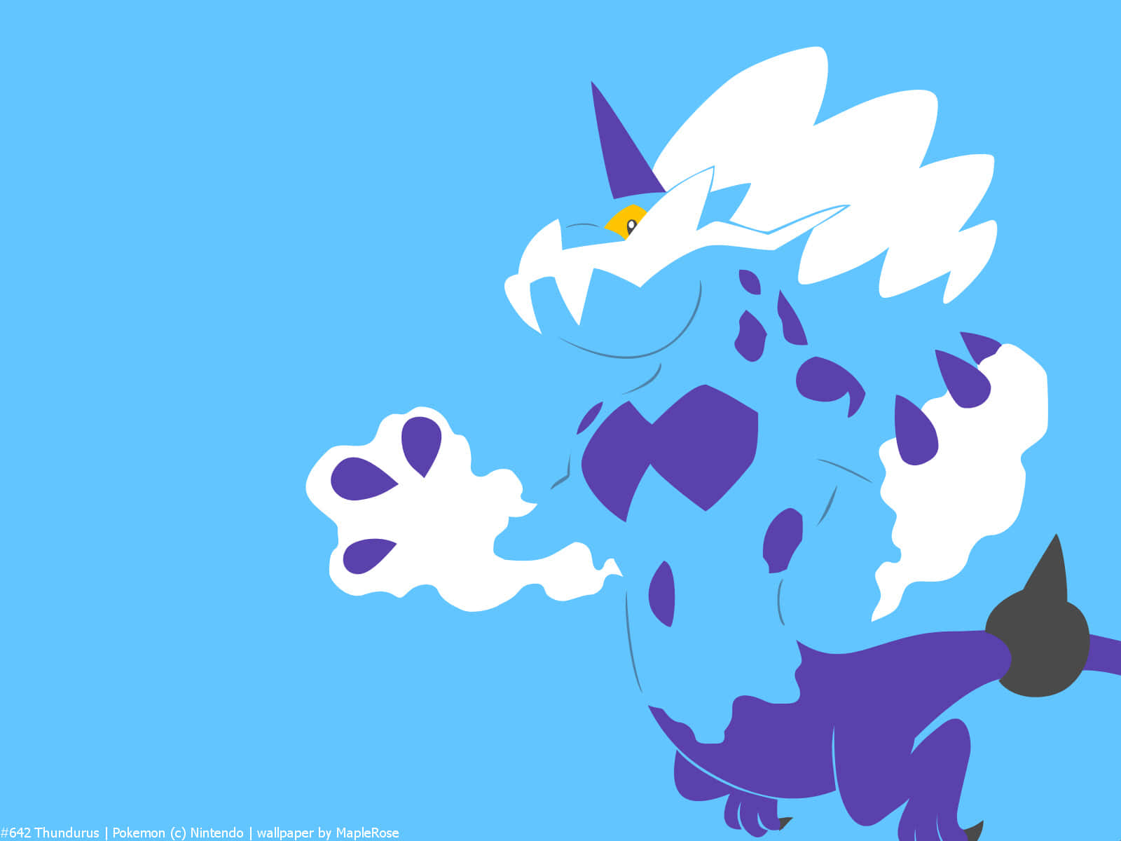 Thundurus, purple and white, solid blue background, HD Desktop Wallpaper