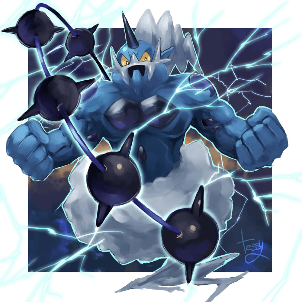 Thundurus, blue electric Pokémon, spiked limbs, SD Desktop Wallpaper