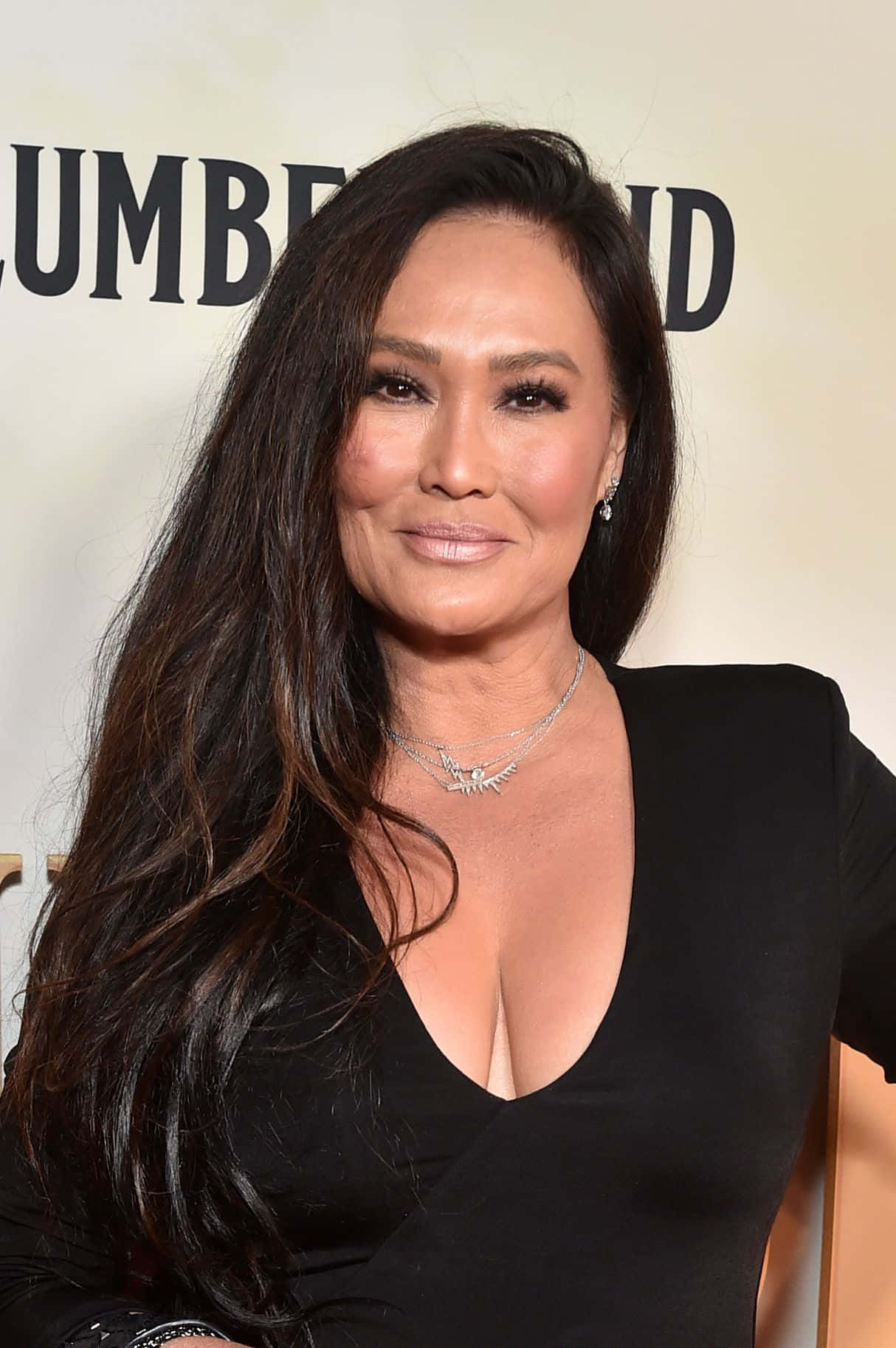 Tia Carrere, black dress, silver jewelry, HD Phone Wallpaper