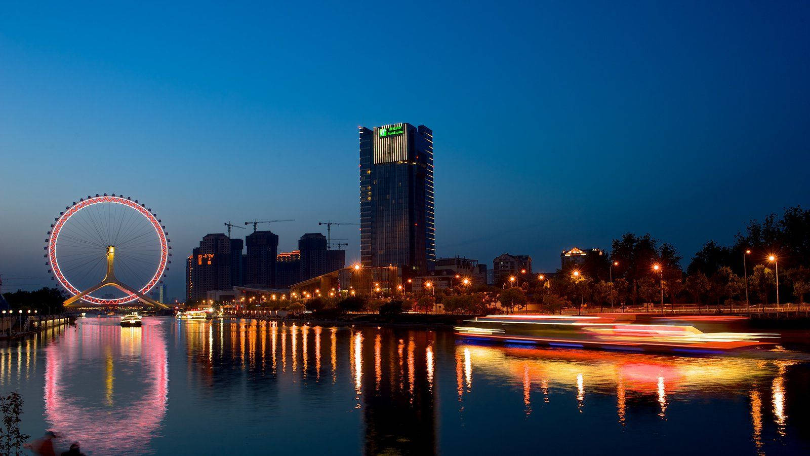 Tianjin, blue sky, night, HD Desktop Wallpaper