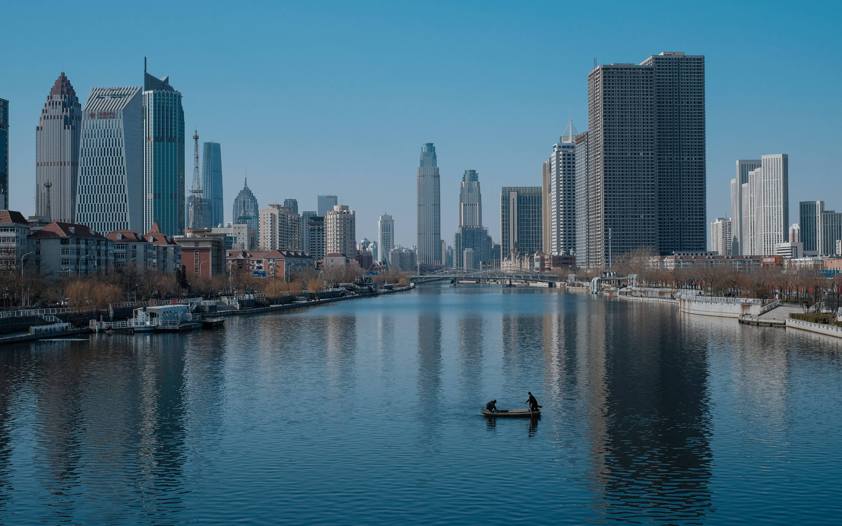 Tianjin, river, fisherman, 2K Desktop Wallpaper