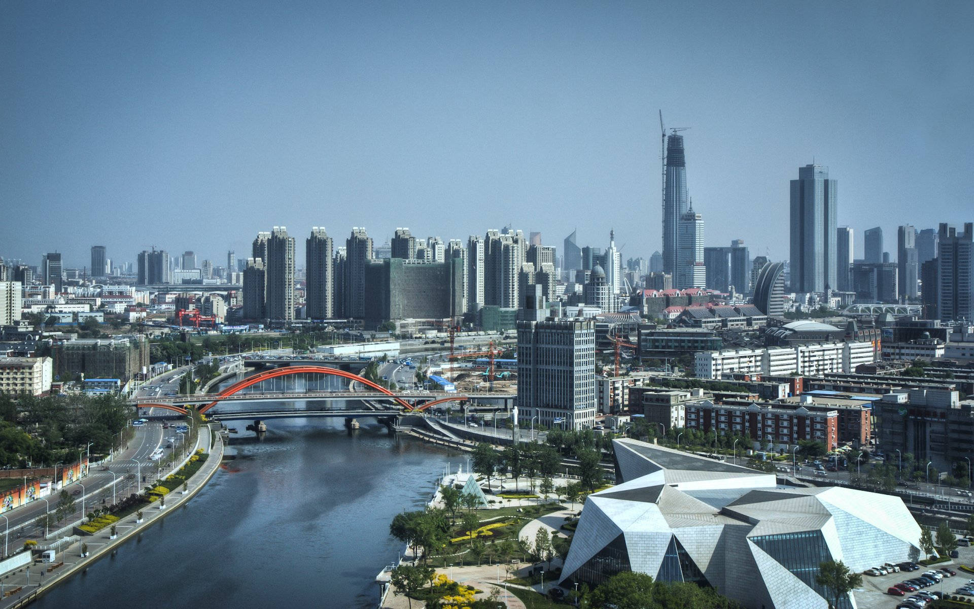 Tianjin, modern cityscape, river, Full HD Desktop Wallpaper