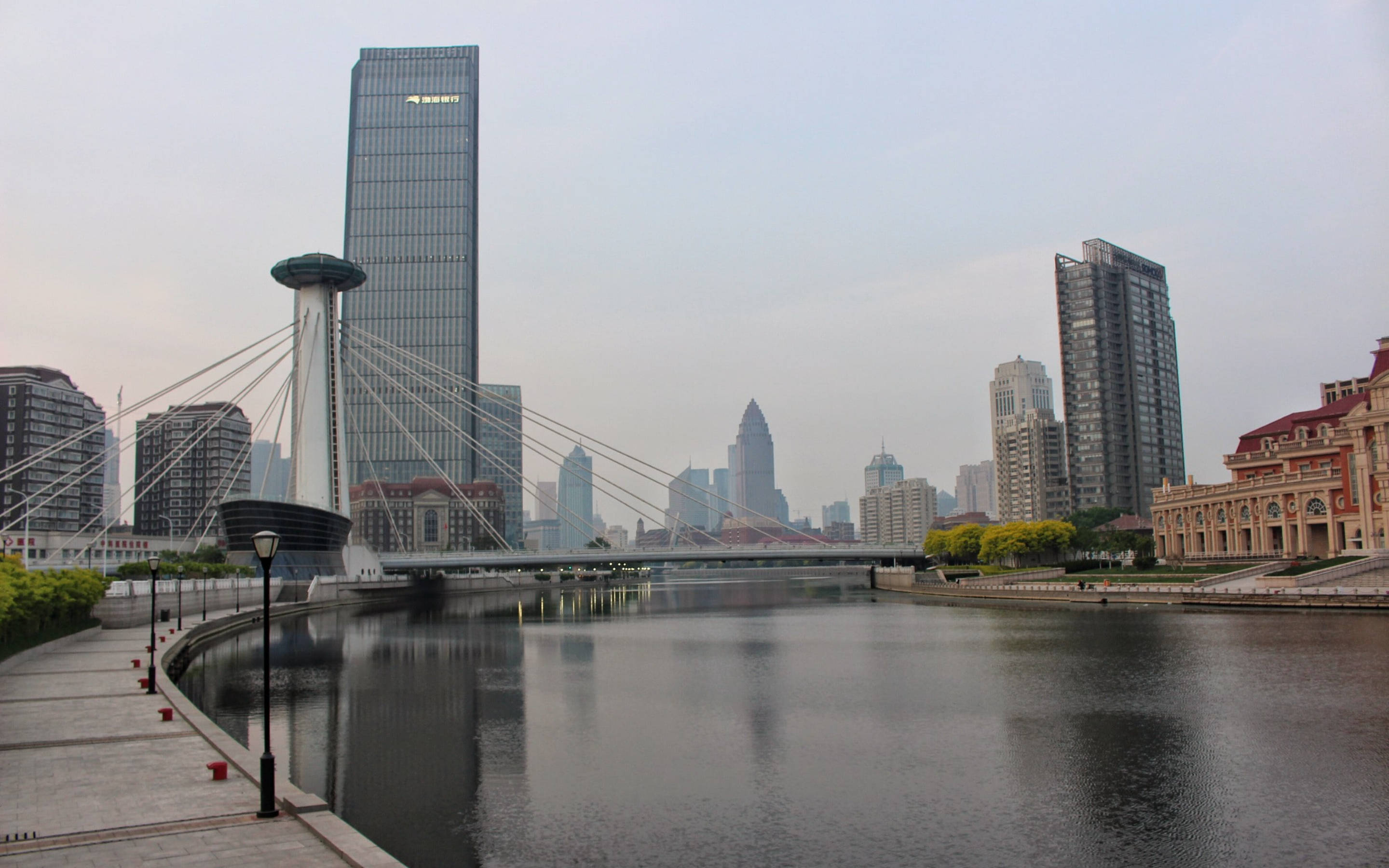 Tianjin, cable-stayed bridge, skyscrapers, 2K Desktop Wallpaper