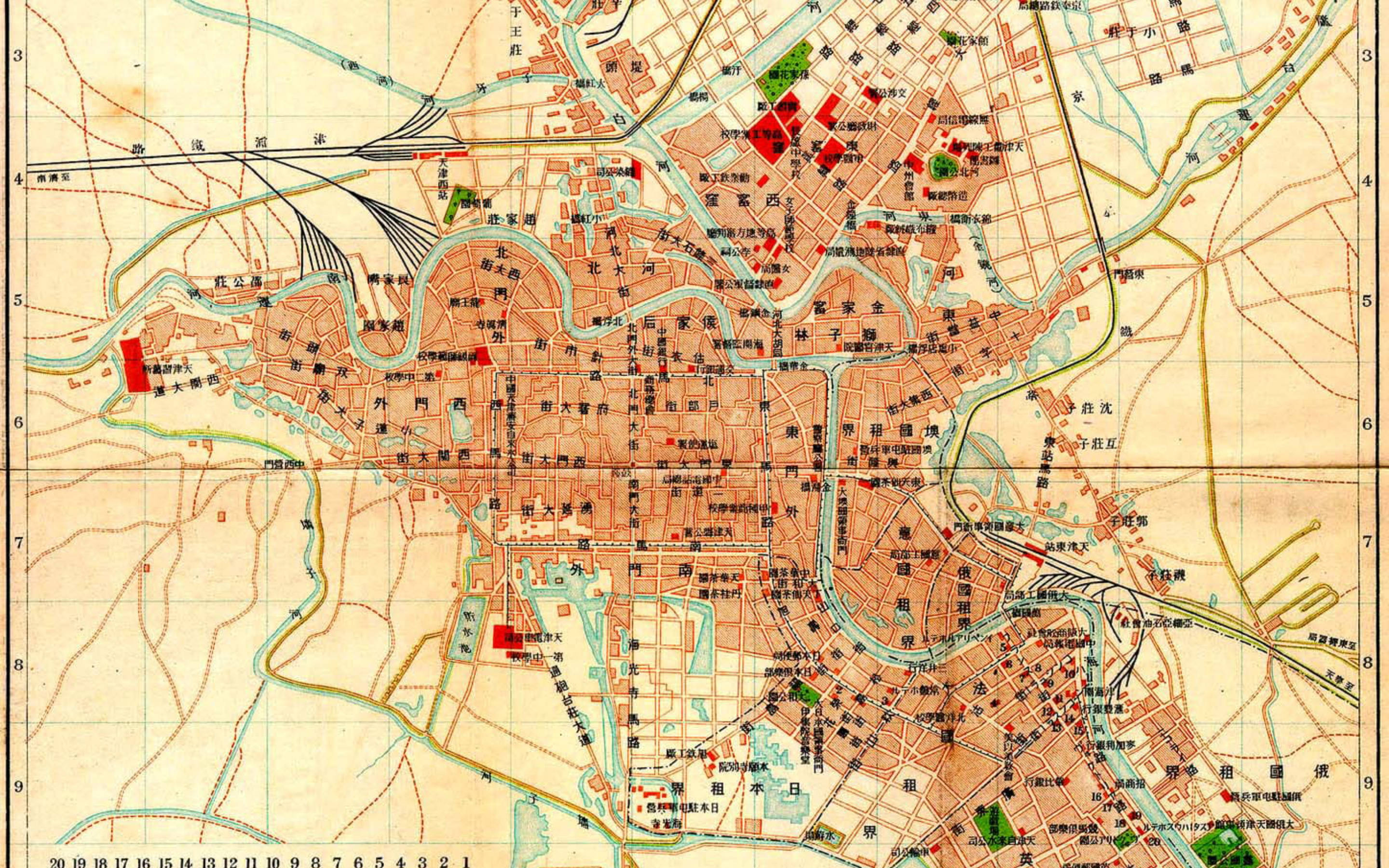 Tianjin, sepia-toned, map, 2K Desktop Wallpaper