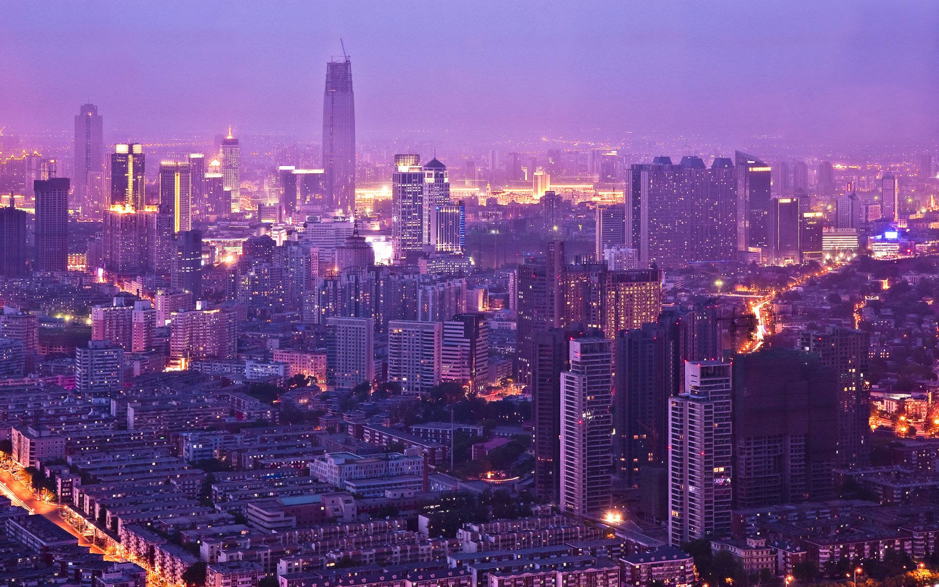 Tianjin, purple sky, skyscrapers, Full HD Desktop Wallpaper