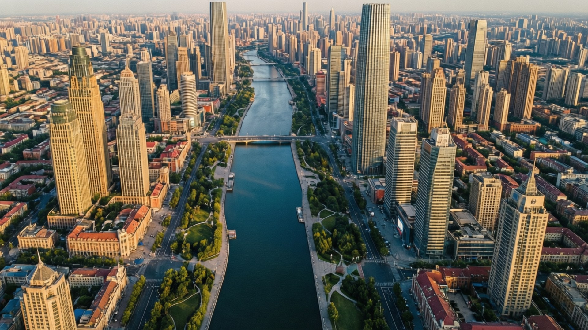 Tianjin, cityscape, aerial view, Full HD Desktop Wallpaper