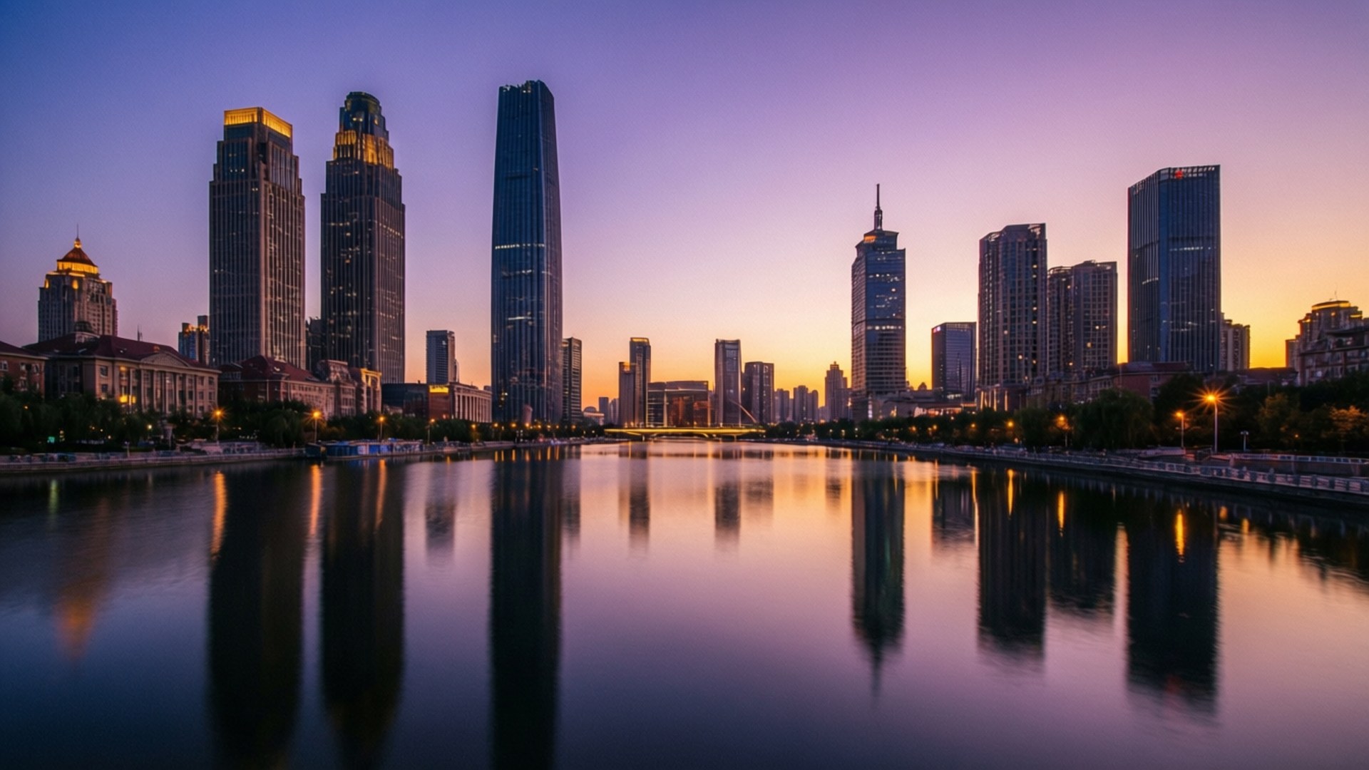 Tianjin, skyline, dusk, Full HD Desktop Wallpaper