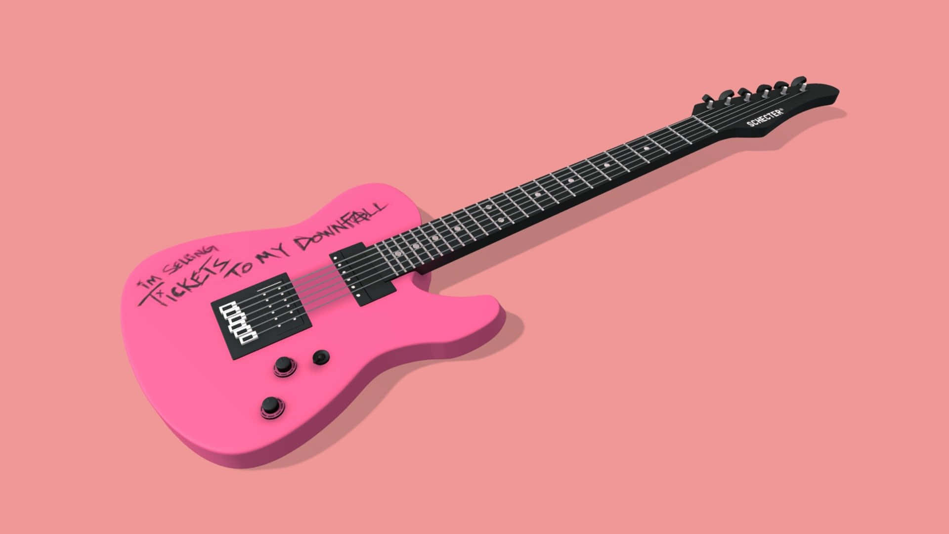 Tickets To My Downfall, pink aesthetic guitar, black accents, Full HD Desktop Wallpaper