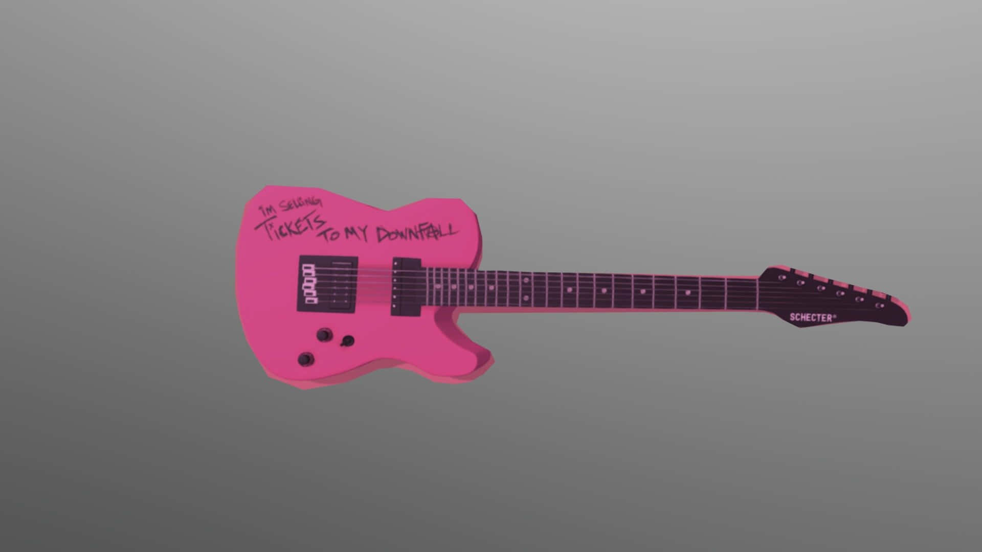 Tickets To My Downfall, pink guitar, gray background, Full HD Desktop Wallpaper