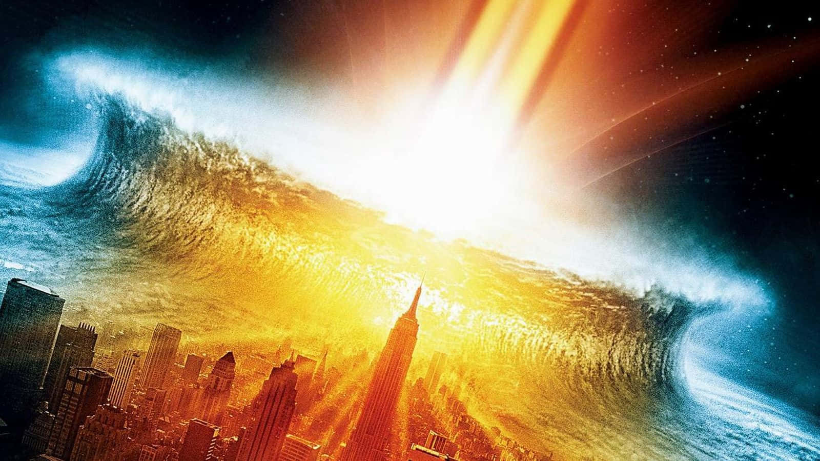 apocalyptic tidal wave, city skyline, cosmic wave, HD Desktop Wallpaper