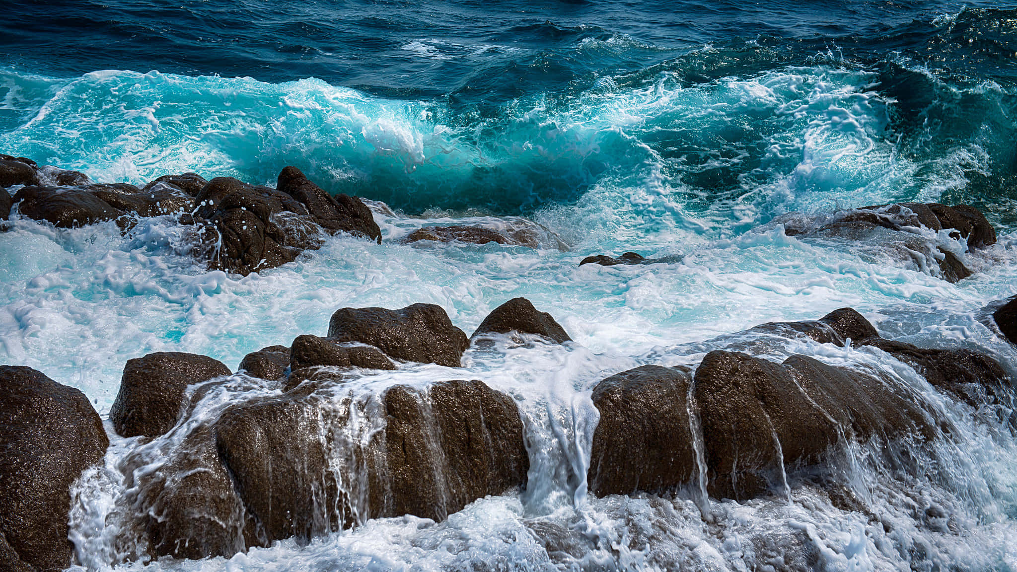 Tides, Sunset, turquoise waves, Full HD Desktop Wallpaper