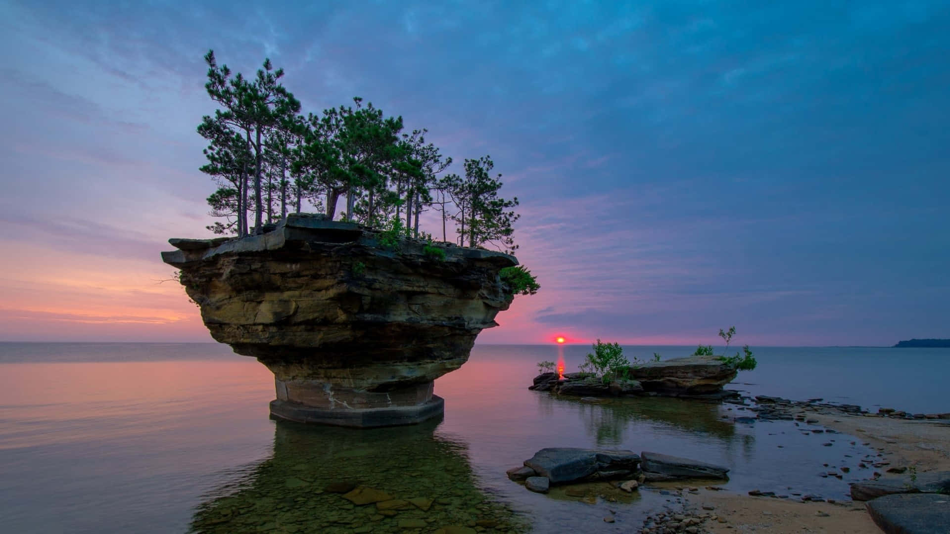 Tides, sunset, calm water, Full HD Desktop Wallpaper