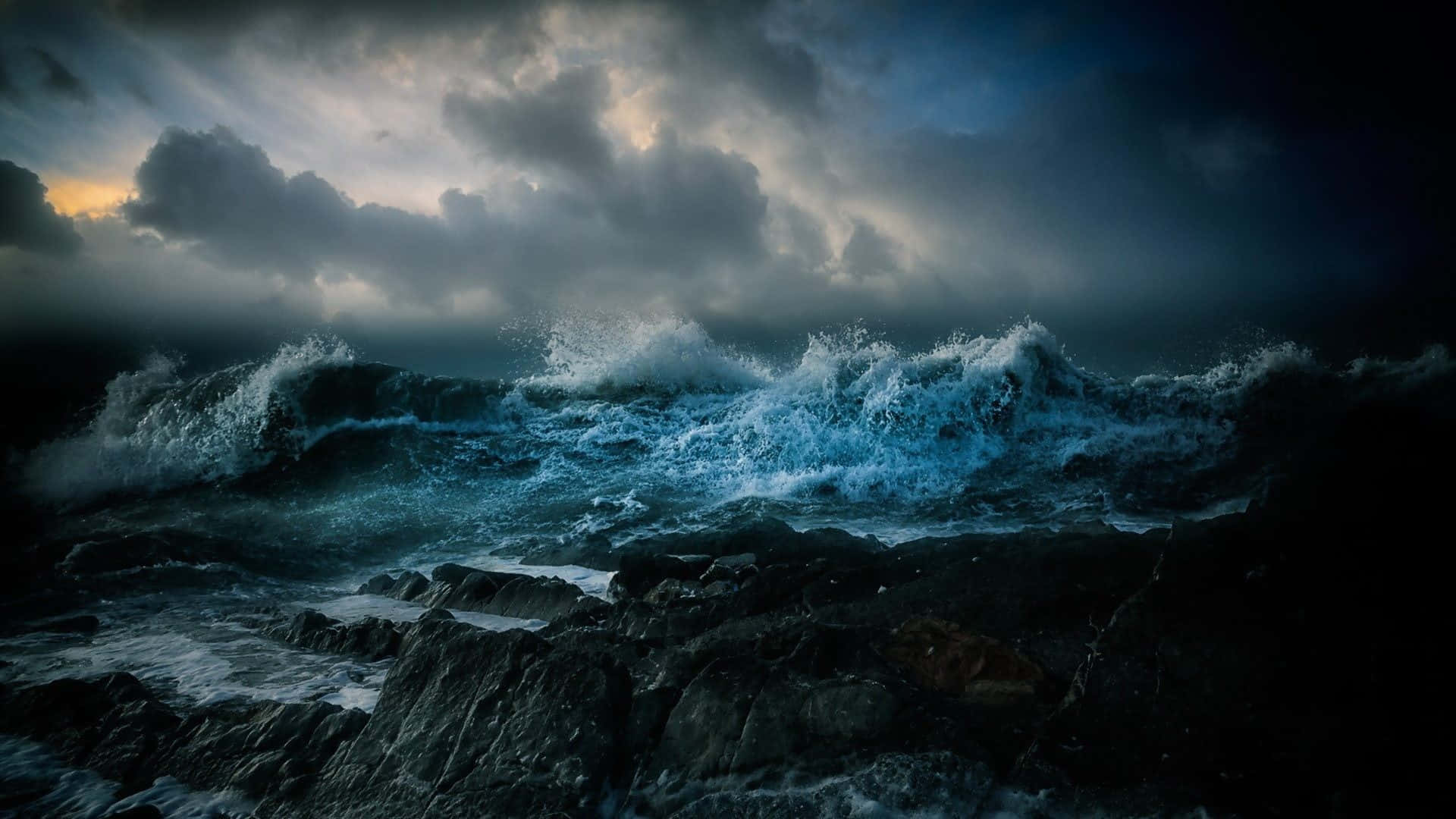 Tides, 1920 x 1080, stormy twilight sky, Full HD Desktop Wallpaper
