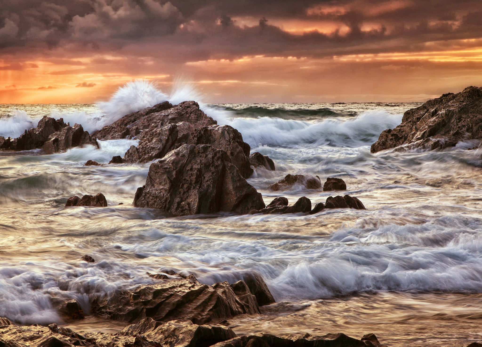 Tides, Ocean Tides, Sunset, Full HD Desktop Wallpaper