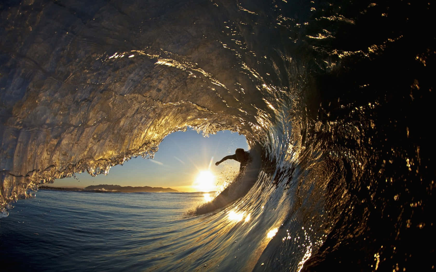 Tides, 1680 x 1050, golden sunset wave, HD Desktop Wallpaper