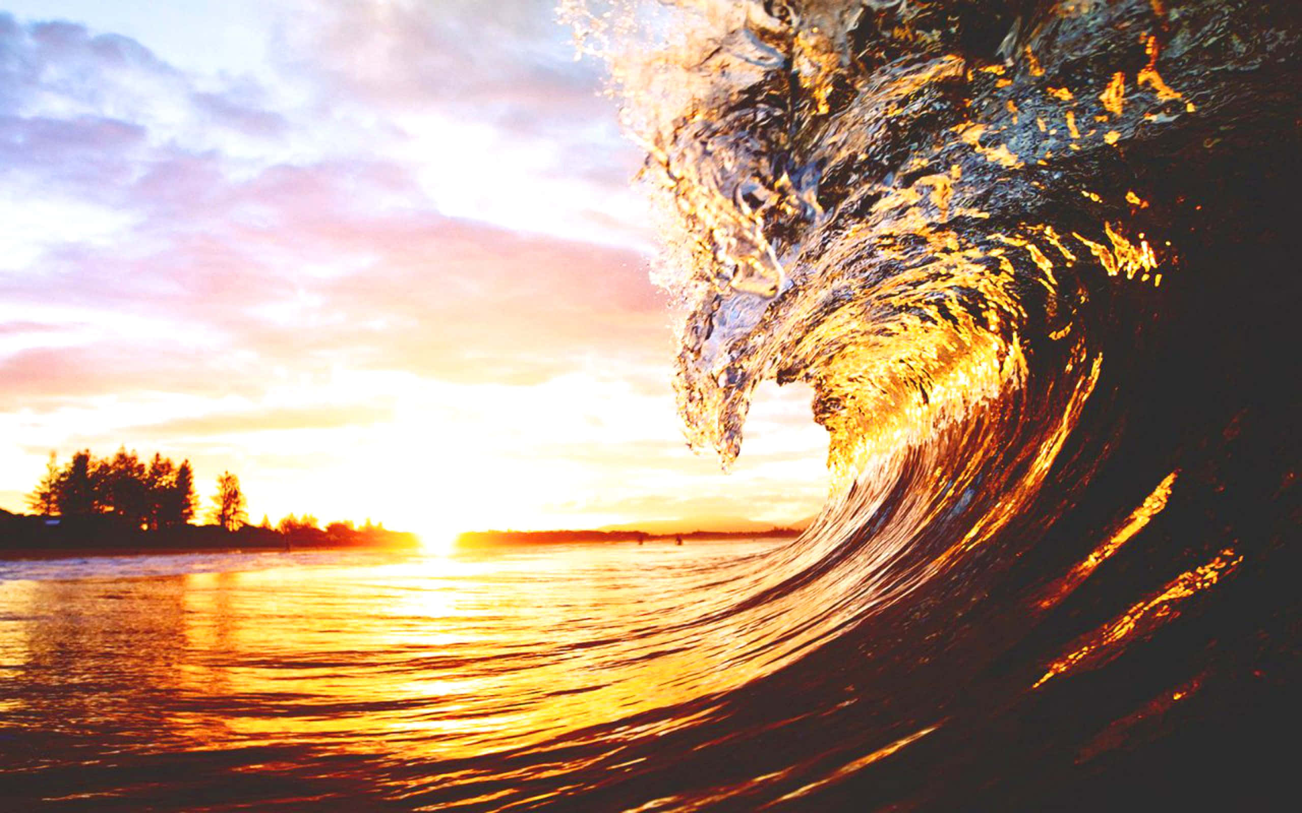 Tides, sunset, golden sunset light, 2K Desktop Wallpaper