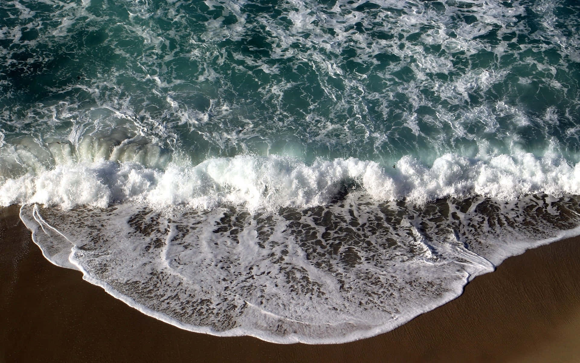 Tides, turquoise ocean, dark sandy shore, Full HD Desktop Wallpaper